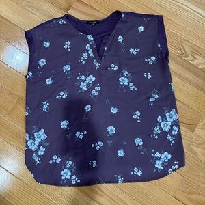 Papermoon Blue and Purple Boxy Blouse with Mandarin Collar